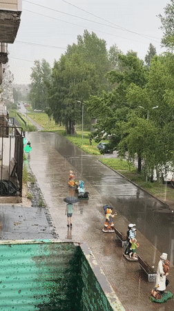 Heavy rain soaks the streets of Slantsy, Russia