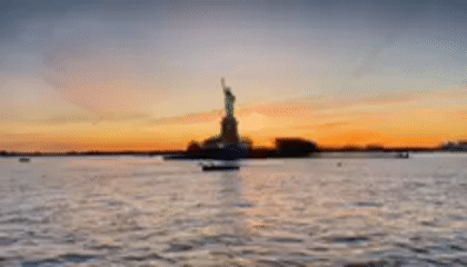 Statue of Liberty sunset view from Bayonne waters