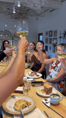 Women's wine brunch gathering documented at Ubud restaurant