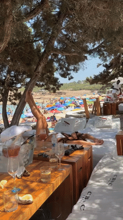 Busy afternoon at Cala Bassa Beach Club, Ibiza