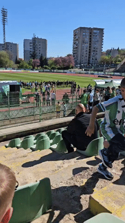 Soccer teams line up on field in Stara Zagora