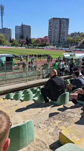 Soccer teams line up on field in Stara Zagora