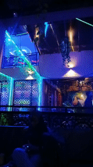 Colorful neon-lit interior space documented in Kitwe, Zambia