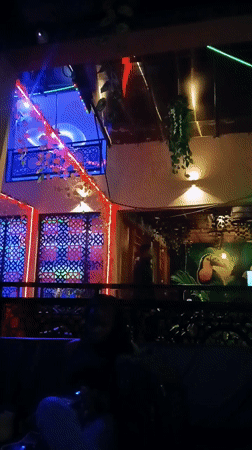 Colorful neon-lit interior space documented in Kitwe, Zambia