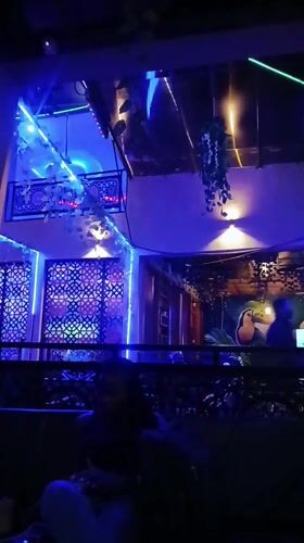 Colorful neon-lit interior space documented in Kitwe, Zambia