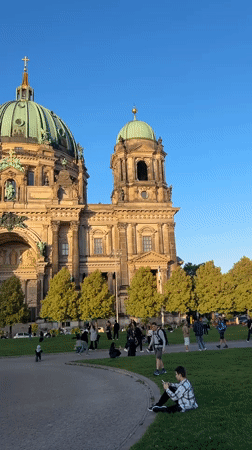 Afternoon crowd at Berlin's Museum Island around the Dom