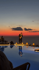 Poolside sax set and seaside dining at sunset in Lefkada