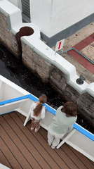 Looking down into a canal lock from a passing boat