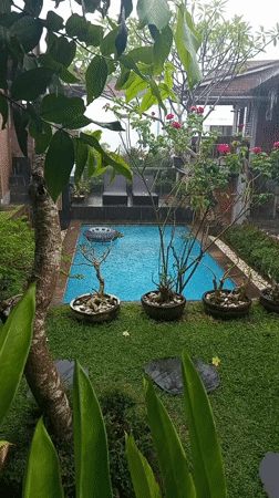 Rain shower hits swimming pool in North Kuta