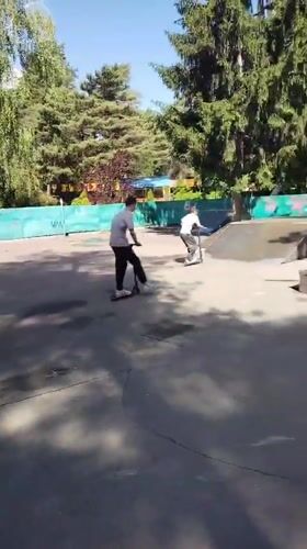 Morning park scenes: Rottweiler resting, youth scootering in Ukraine