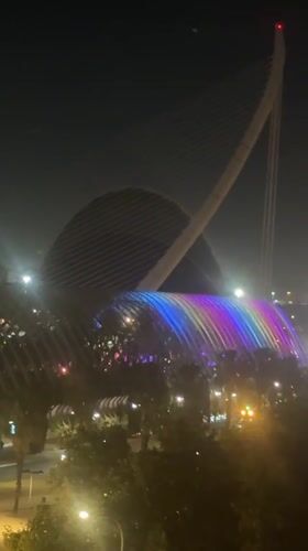 Valencia's City of Arts and Sciences illuminated in rainbow colors