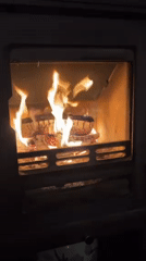 Cozy indoor evening documented in Deal with fireplace, selfie