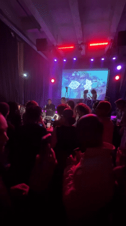 Nighttime art venue gathering documented in Pantin, France