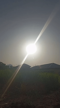 Rural sunlit field with buildings captured on video