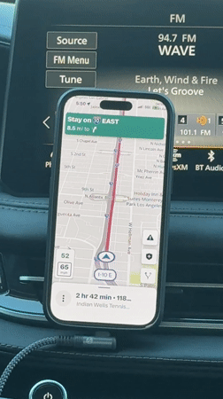 Dashboard navigation app recorded during late-night drive in Alhambra
