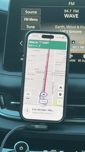 Dashboard navigation app recorded during late-night drive in Alhambra