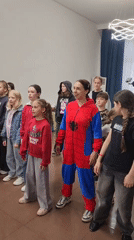 Children enjoy supervised activities with Spiderman entertainer in Sochi