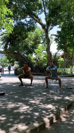 Morning group fitness sessions documented across Ko Samui locations
