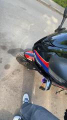 Modified BMW motorcycle with racing stripes spotted in Balashikha