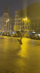 Night skate session in a Barcelona plaza, June 2026