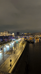 Moscow river district captured in nighttime cityscape views