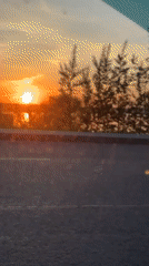 Sunset captured from moving vehicle in Izhevsk, Russia