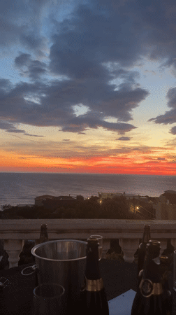 Vibrant sunset observed over coastal Kunje, Montenegro resort area