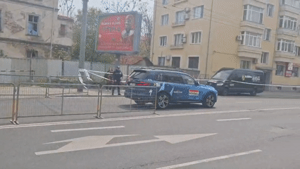 Professional bicycle race with team support vehicles in Burgas, Bulgaria