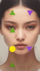 Digital geometric overlays captured on woman's face in Italy