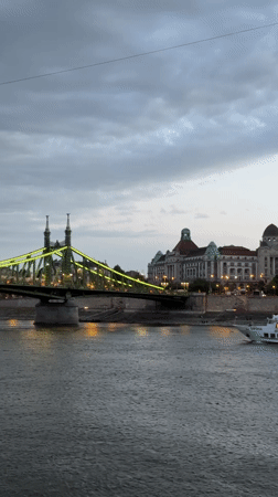 Evening scenes captured along Budapest's illuminated Danube riverfront