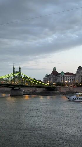 Evening scenes captured along Budapest's illuminated Danube riverfront