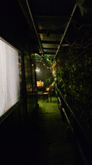Evening campfire gathering documented at Da Lat restaurant patio