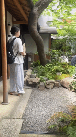 Nighttime leisure scene captured at traditional Kyoto tea garden