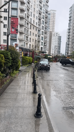 Rainy morning walk documented in Esenyurt, Turkey