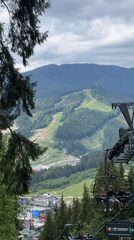 Mountain resort activities captured with Ukrainian flags displayed
