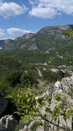 Tourist captures scenic Montenegro mountain views and historic ruins