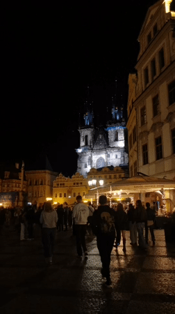 Prague Old Town streets busy on a summer night