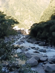 Tourist captures selfie moment at Machupicchu river bridge