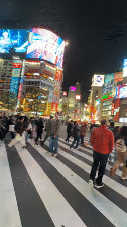 Night pedestrian traffic documented at Tokyo's Shibuya crosswalk