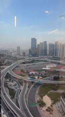 Aerial view of Dubai highway interchange photographed from building