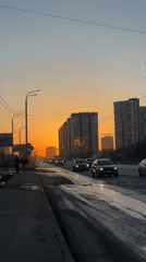 Sunset street scenes captured across Kazan, Russia