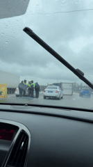 Dashcam captures road incident in rainy Rogachevka, Russia