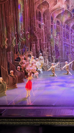 Ballet performances captured at ornate theater with elaborate backdrops
