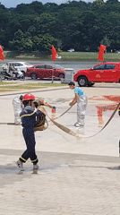 Fire crew runs ladder truck operation in central Da Lat
