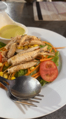 Mixed salad with grilled fish documented in Pattaya