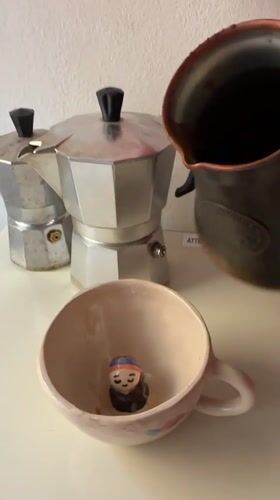Morning routine documented in Milan: coffee, pastry, skincare