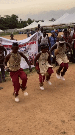 Traditional dancers perform in coordinated outfits across Nigerian communities