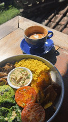 Breakfast documentation with Balinese architecture views in Kediri, Indonesia