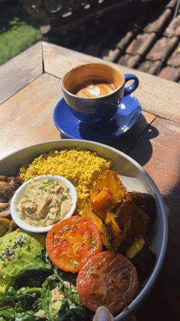 Breakfast documentation with Balinese architecture views in Kediri, Indonesia