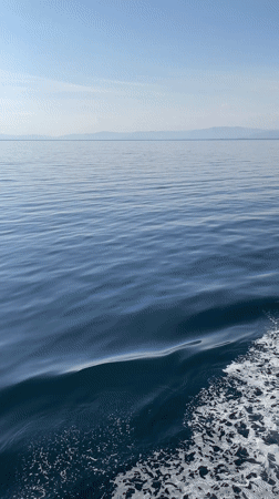 Boat navigates calm waters off Thassos, Greece